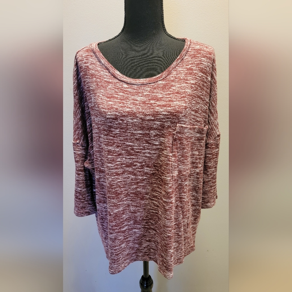 Umgee Maroon and White Textured Blouse